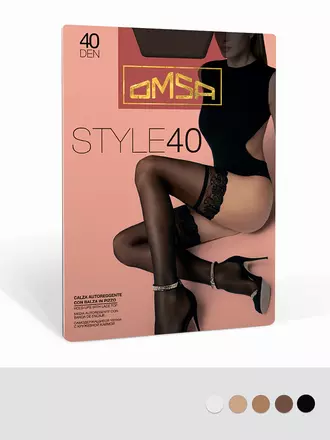 Ажурные чулки женские с кружевом omsa style 40 nero, , 2, OMSA, - 1