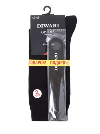 Носки мужские diwari optima 000 (all seasons) (2 пары с ложкой для обуви) черный, , 42-43 (27), DIWARI, - 1