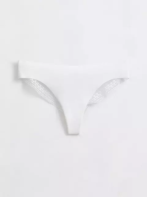 Бесшовные женские трусы «бразилиана» из хлопка и кружева romantic story lbr 1266 off-white, 20С-1210ТСП, 90/XS, CONTE ELEGANT,  - 3