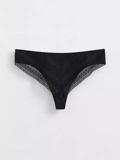 Бесшовные женские трусы «бразилиана» из хлопка и кружева romantic story lbr 1266 black, 20С-1210ТСП, 90/XS, CONTE ELEGANT,  - 2