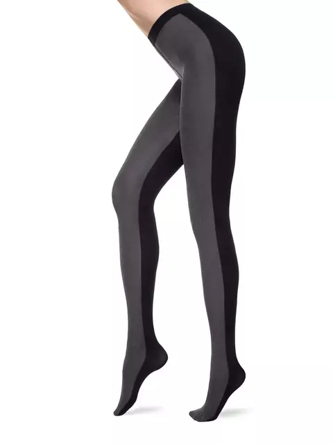 Фантазийные женские колготки с двухцветным рисунком duet 8с-162сп grigio-nero, 8С-162СП, 2, CONTE ELEGANT,  - 2