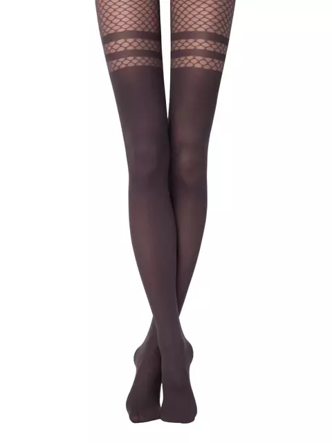 Колготки женские в крупную сетку с имитацией гольфинов impulse grafit, , 2, CONTE ELEGANT, - 1