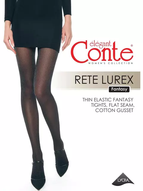 Сияющие колготки с имитацией мелкой сетки rete lurex nero, , 2, CONTE ELEGANT, - 1
