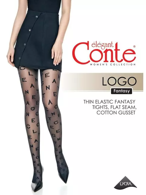 Колготки с графическим рисунком fantasy logo nero, , 3, CONTE ELEGANT, - 1