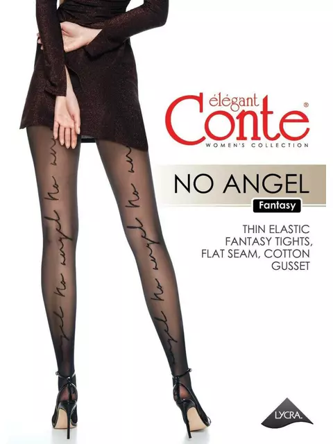Колготки женские с заниженной талией и надписью «no angel» fantasy no angel nero, , 2, CONTE ELEGANT, - 4