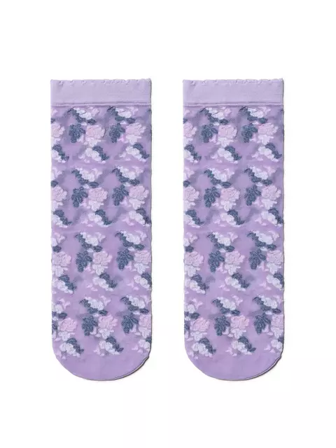 Женские тонкие носки fantasy с имитацией цветочной вышивки blue-violet, 19С-113СП, 36-39 (23-25), CONTE ELEGANT,  - 2