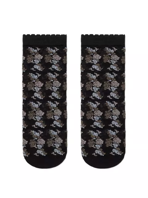 Женские тонкие носки fantasy с имитацией цветочной вышивки brown-nero, 19С-113СП, 36-39 (23-25), CONTE ELEGANT,  - 2