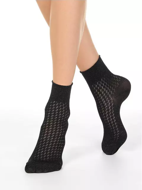 Ажурные женские носки ajour из вискозы с люрексом 180 черный, 19С-186СП, 36-37 (23), CONTE ELEGANT,  - 1