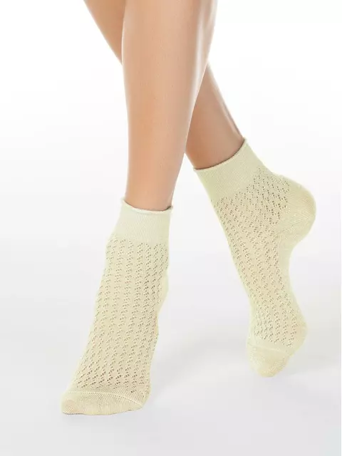 Ажурные женские носки ajour из вискозы с люрексом 180 кремовый, 19С-186СП, 36-37 (23), CONTE ELEGANT,  - 1