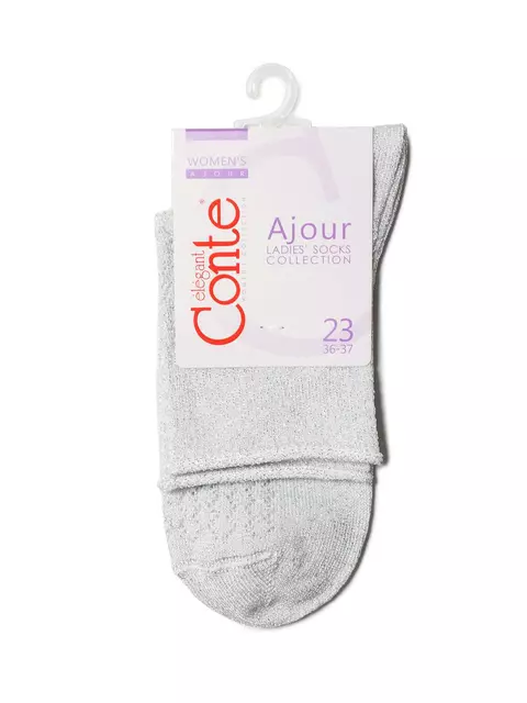 Ажурные женские носки ajour из вискозы с люрексом 180 светло-серый, 19С-186СП, 36-37 (23), CONTE ELEGANT,  - 3
