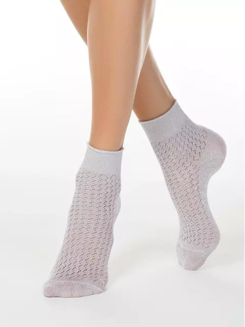 Ажурные женские носки ajour из вискозы с люрексом 180 пепельно-розовый, 19С-186СП, 36-37 (23), CONTE ELEGANT,  - 1