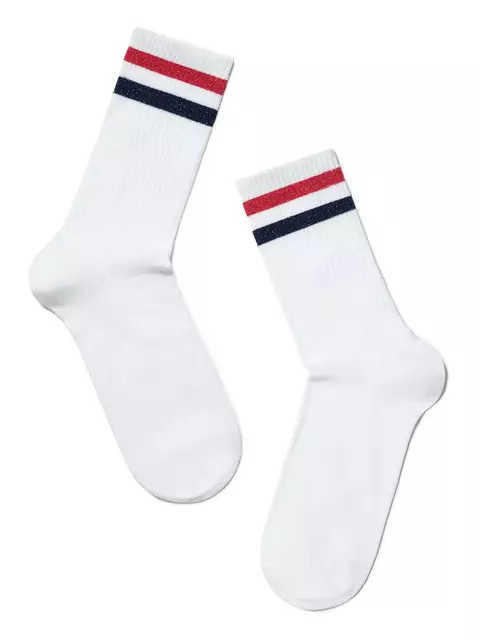 Женские хлопковые носки с яркими полосками из люрекса 157 белый-красный, 19С-65СП, 38-39 (25), CONTE ELEGANT,  - 2