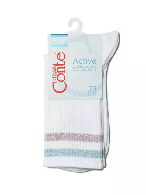 Женские хлопковые носки с яркими полосками из люрекса 157 белый-светло-розовый, 19С-65СП, 36-37 (23), CONTE ELEGANT,  - 3