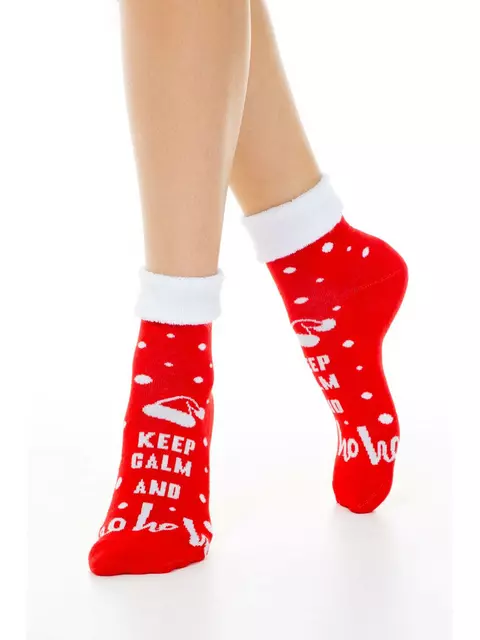 Женские новогодние носки с махровой стопой, с отворотом и люрексом «ho-ho» 519 красный, 20С-61СП, 36-39 (23-25), CONTE ELEGANT,  - 1