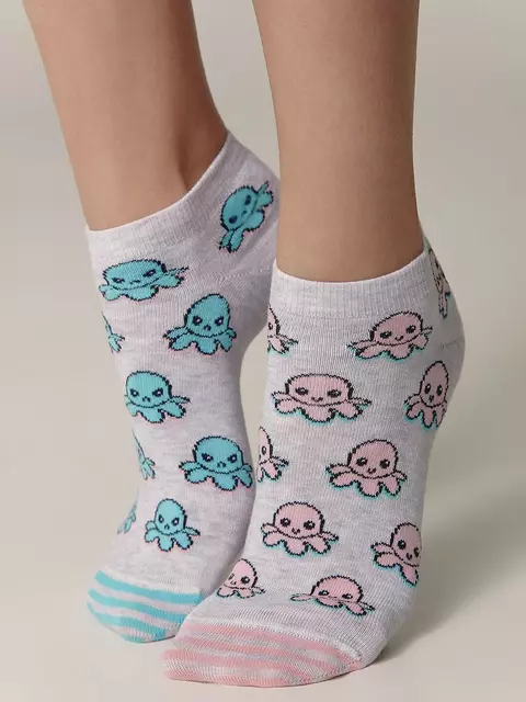 Короткие хлопковые женские носки happy 352 св.серый, 19С-114СП, 36-39 (23-25), CONTE ELEGANT,  - 2