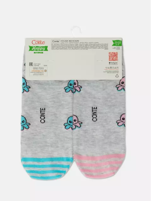 Короткие хлопковые женские носки happy 352 св.серый, 19С-114СП, 36-39 (23-25), CONTE ELEGANT,  - 3