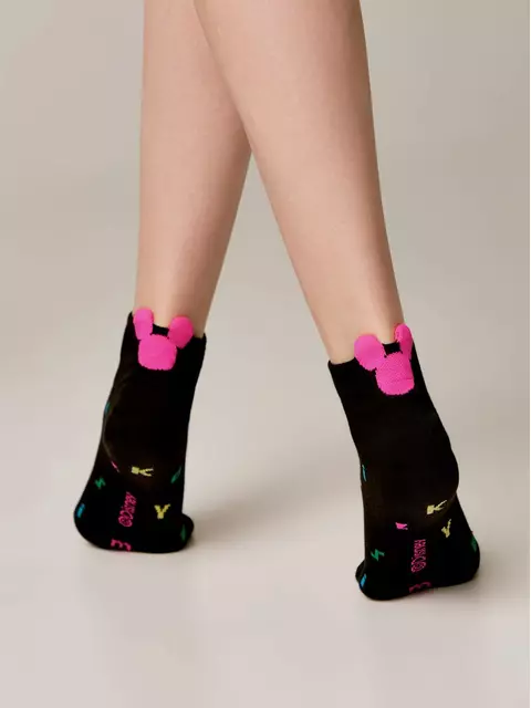 Короткие женские хлопковые носки с рисунками ©disney и пикотом-«язычком» 361 черный, , 36-39 (23-25), , - 3
