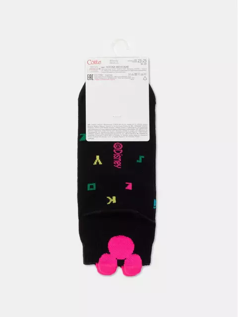 Короткие женские хлопковые носки с рисунками ©disney и пикотом-«язычком» 361 черный, , 36-39 (23-25), , - 7