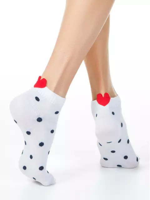 Короткие женские хлопковые носки с пикотом-«сердечком» в горошек 222 белый, 20С-18СП, 38-39 (25), CONTE ELEGANT,  - 1