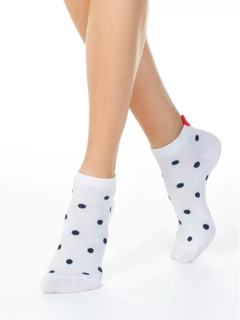 Короткие женские хлопковые носки с пикотом-«сердечком» в горошек 222 белый, 20С-18СП, 36-39 (23-25), CONTE ELEGANT,  - 2