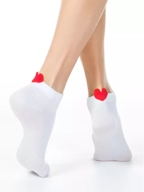 Короткие женские хлопковые носки с пикотом-«сердечком»  221 белый, 20С-18СП, 38-39 (25), CONTE ELEGANT,  - 1