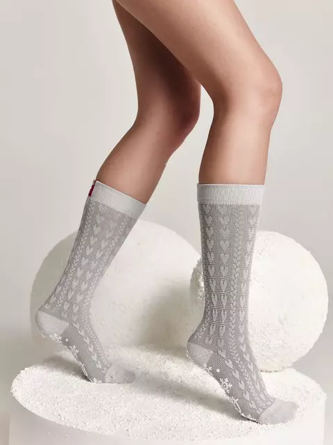 Новогодние высокие ажурные женские носки с антискользящим покрытием new year 286 светло-серый, 21С-28СП, 36-39 (23-25), CONTE ELEGANT,  - 1
