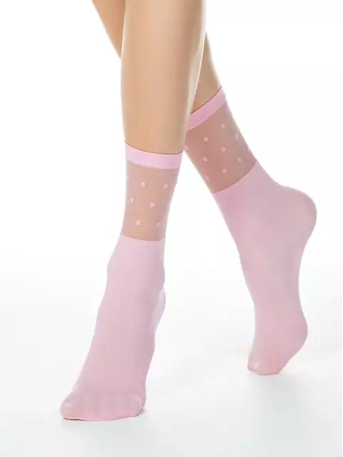 Удлиненные женские носки с прозрачным верхом в горошек fantasy bianco, 19С-29СП, 36-39 (23-25), CONTE ELEGANT,  - 1