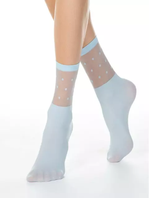 Удлиненные женские носки с прозрачным верхом в горошек fantasy light blue, 19С-29СП, 36-39 (23-25), CONTE ELEGANT,  - 1