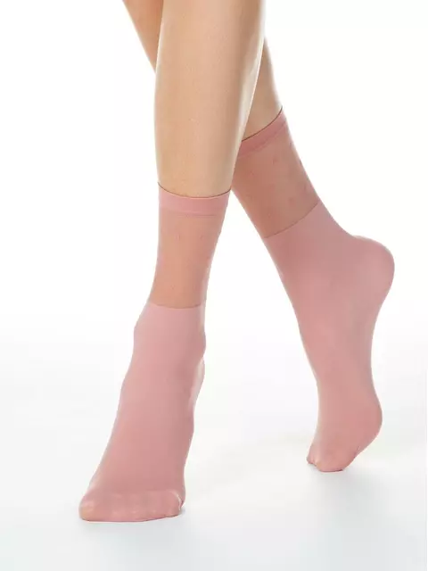 Удлиненные женские носки с прозрачным верхом в горошек fantasy dusty rose, 19С-29СП, 36-39 (23-25), CONTE ELEGANT,  - 1