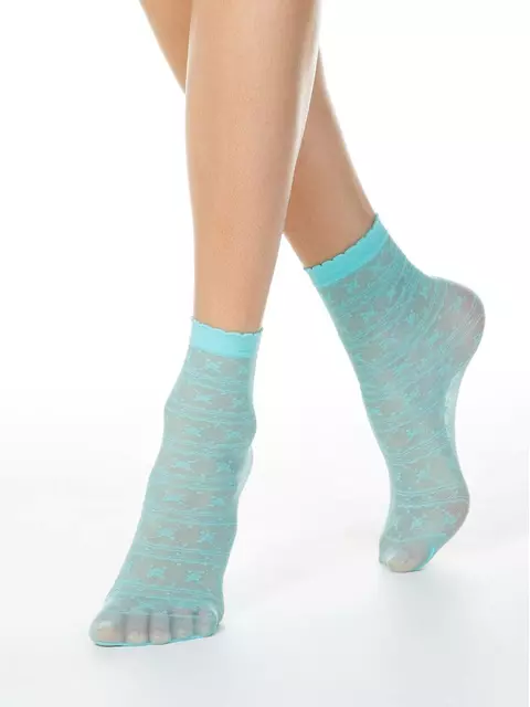Тонкие женские носки fantasy с ажурным рисунком 19с-112сп turquoise, 19С-112СП, 36-39 (23-25), CONTE ELEGANT,  - 1
