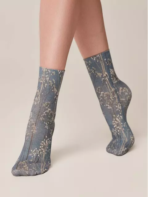 Носки женские с принтом из смесовой пряжи с хлопком и льном fantasy 404 джинс, 20С-107СП, 36-39 (23-25), ,  - 2
