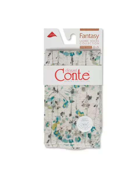 Носки женские с принтом fantasy из смесовой пряжи с хлопком и льном 258 бежевый, 20С-107СП, 36-39 (23-25), CONTE ELEGANT,  - 3
