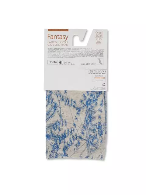 Носки женские с принтом fantasy из смесовой пряжи с хлопком и льном 260 бежевый, 20С-107СП, 36-39 (23-25), CONTE ELEGANT,  - 4