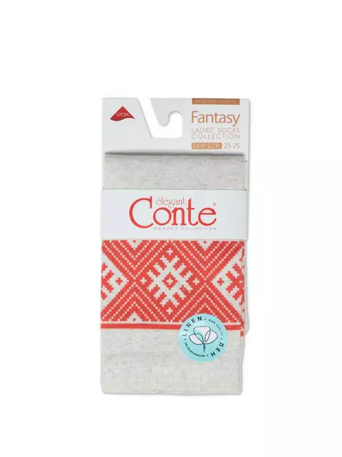 Носки женские с принтом fantasy из смесовой пряжи с хлопком и льном 274 бежевый, 20С-107СП, 36-39 (23-25), CONTE ELEGANT,  - 3