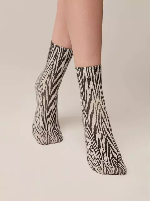 Носки женские с принтом из смесовой пряжи с хлопком и льном fantasy 405 бежевый, 20С-107СП, 36-39 (23-25), ,  - 2