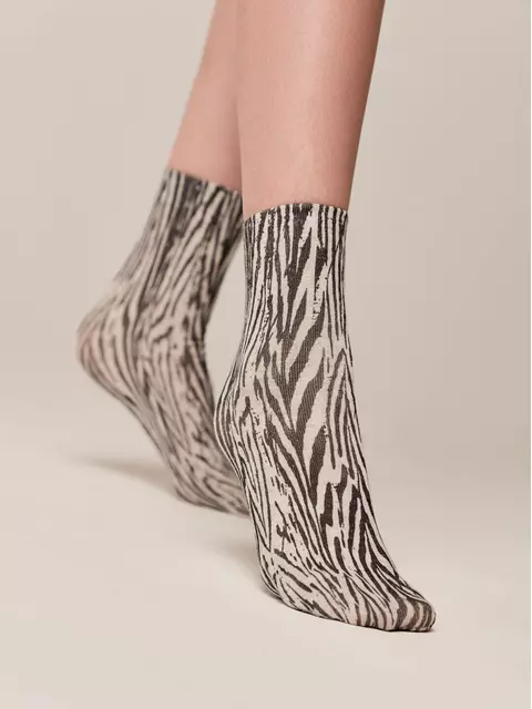 Носки женские с принтом из смесовой пряжи с хлопком и льном fantasy 405 бежевый, 20С-107СП, 36-39 (23-25), ,  - 3