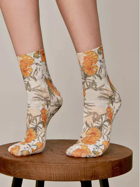 Носки женские с принтом из смесовой пряжи с хлопком и льном fantasy 402 желтый, 20С-107СП, 36-39 (23-25), ,  - 3