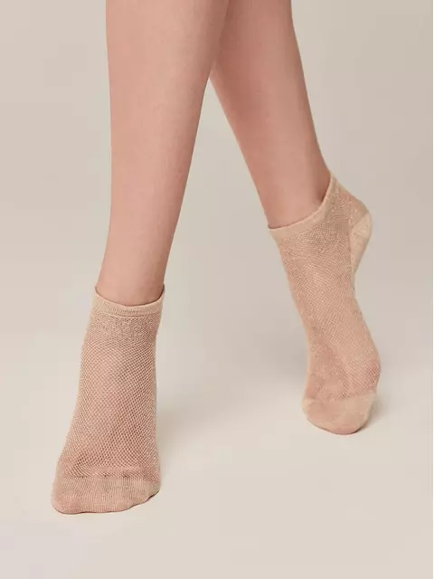Ультракороткие женские носки из вискозы с ажурным переплетением 277 кремовый, 21С-30СП, 38-39 (25), CONTE ELEGANT,  - 1