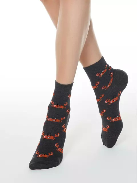 Хлопковые женские носки classic с рисунками "крабы" 148 темно-серый, 15С-15СП, 36-37 (23), CONTE ELEGANT,  - 1