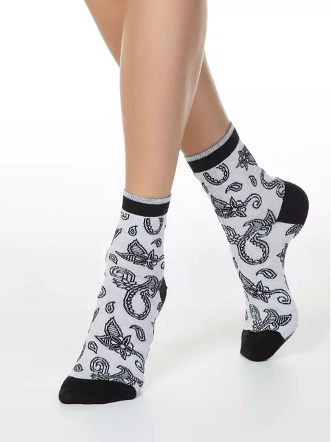 Хлопковые женские носки classic 201 светло-серый, , 38-39 (25), CONTE ELEGANT, - 1