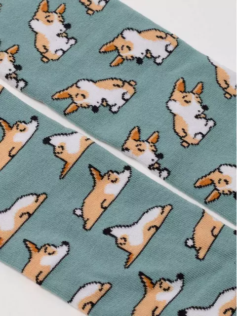 Хлопковые женские носки happy с рисунками "corgi" 388 серо-бирюзовый, 17С-21СП, 36-39 (23-25), ,  - 5