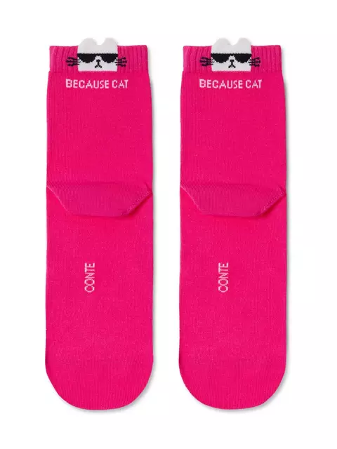 Хлопковые женские носки classic с пикотом «cat» 250 фуксия, 17С-183СП, 40-41 (27), CONTE ELEGANT,  - 3