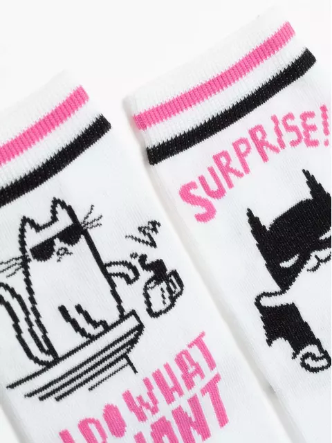 Хлопковые женские носки happy c рисунками "cat & surprise" 357 белый, 18С-227СП, 36-39 (23-25), CONTE ELEGANT,  - 4