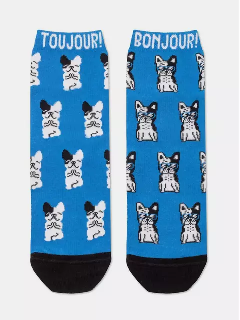 Хлопковые женские носки happy с рисунком «french bulldog» 389 синий, 18С-227СП, 36-39 (23-25), ,  - 3