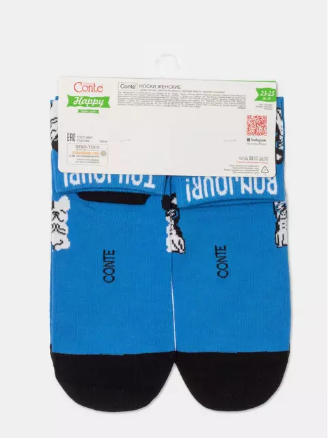 Хлопковые женские носки happy с рисунком «french bulldog» 389 синий, 18С-227СП, 36-39 (23-25), ,  - 6