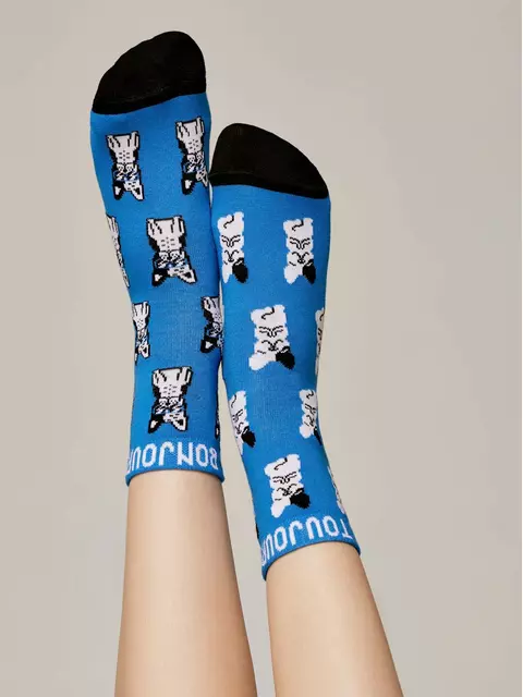 Хлопковые женские носки happy с рисунком «french bulldog» 389 синий, 18С-227СП, 36-39 (23-25), ,  - 1