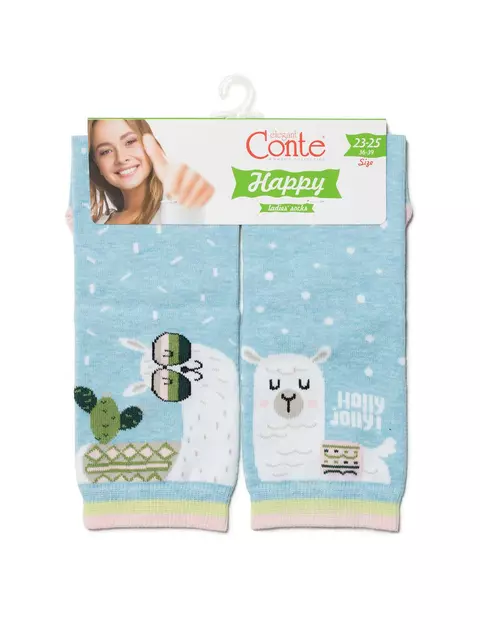 Хлопковые женские носки conte happy с рисунками "лама и кактус" 173 голубой, 18С-227СП, 36-39 (23-25), CONTE ELEGANT,  - 3