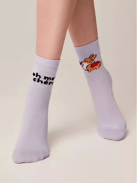 Хлопковые женские носки happy с рисунками "oh mon chéri" 371 бледно-фиолетовый, 18С-227СП, 36-39 (23-25), CONTE ELEGANT,  - 1