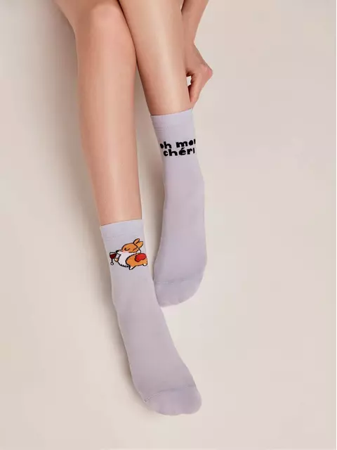 Хлопковые женские носки happy с рисунками "oh mon chéri" 371 бледно-фиолетовый, 18С-227СП, 36-39 (23-25), CONTE ELEGANT,  - 2