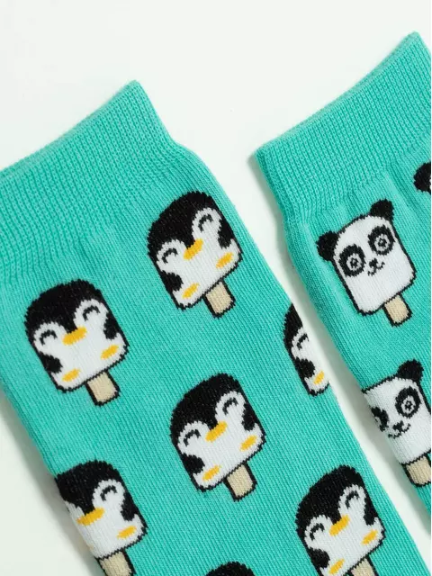 Хлопковые женские носки happy c рисунками "panda & penguin" 372 бирюза, 18С-227СП, 36-39 (23-25), CONTE ELEGANT,  - 4